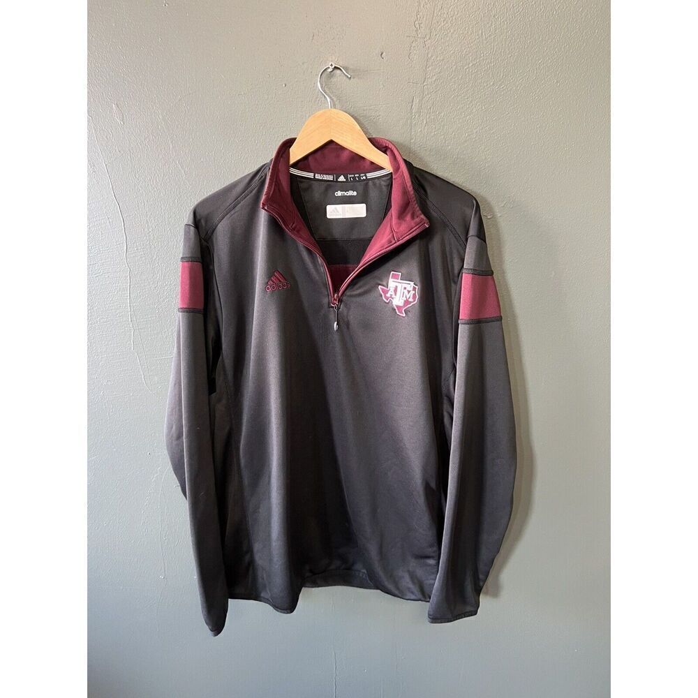 Adidas Mens Black 1/4 Zip Texas A&M Pullover Sweatshirt Size Large Climalite